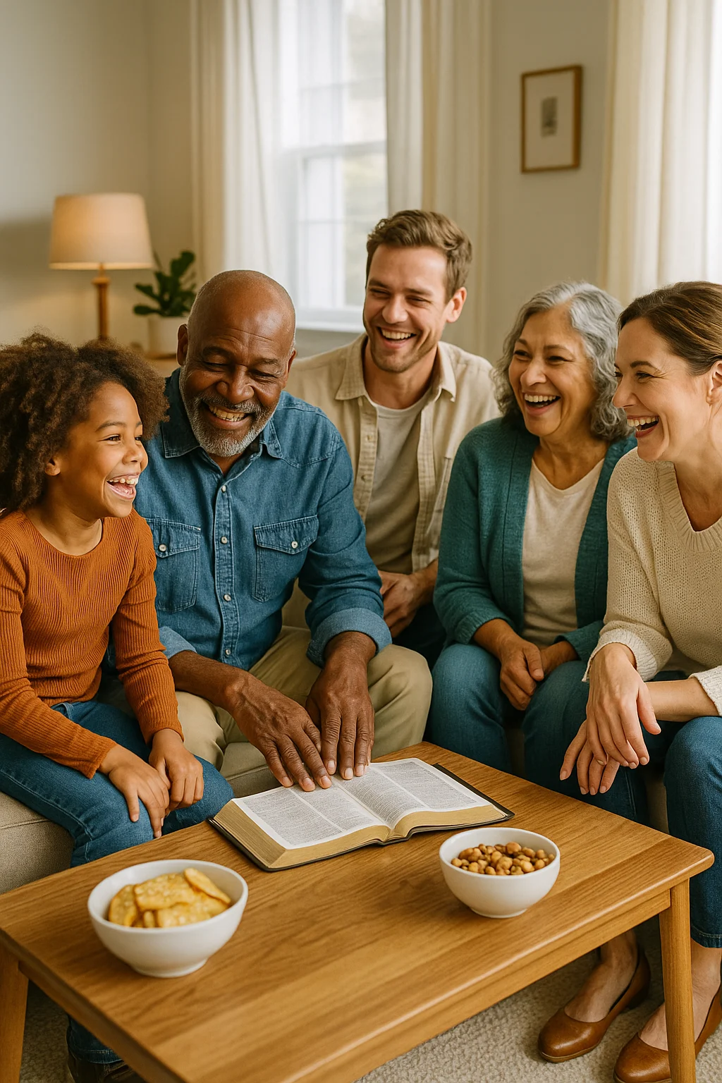 A warm family scene representing biblical moral living